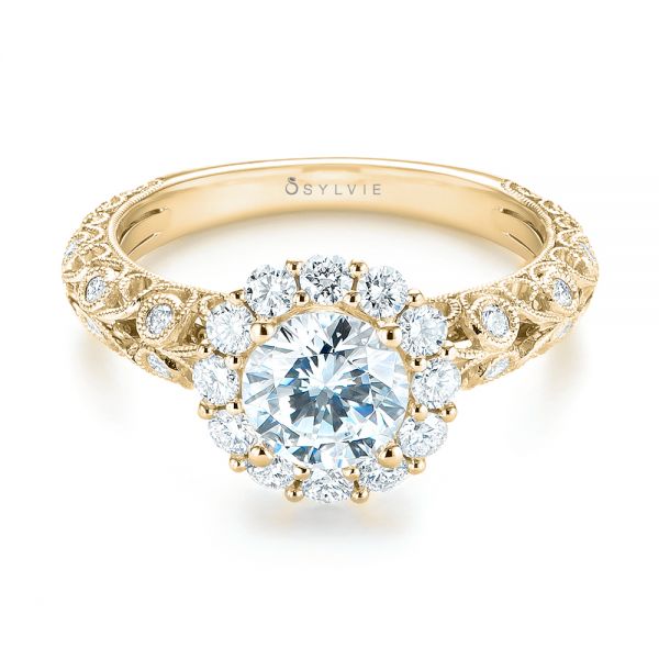 14k Yellow Gold 14k Yellow Gold Halo Diamond Engagement Ring - Flat View -  103900