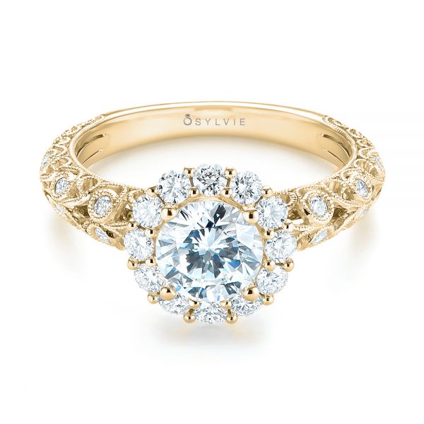 18k Yellow Gold 18k Yellow Gold Halo Diamond Engagement Ring - Flat View -  103900