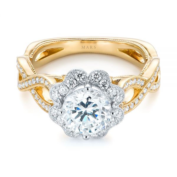 18k Yellow Gold And 18K Gold Halo Diamond Engagement Ring - Flat View -  104014