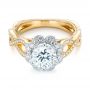 18k Yellow Gold And 18K Gold Halo Diamond Engagement Ring - Flat View -  104014 - Thumbnail