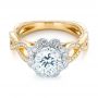 18k Yellow Gold And 18K Gold Halo Diamond Engagement Ring - Flat View -  104014 - Thumbnail