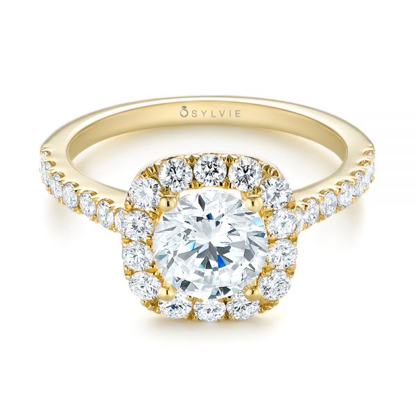 14k Yellow Gold Halo Diamond Engagement Ring - Flat View -  104021