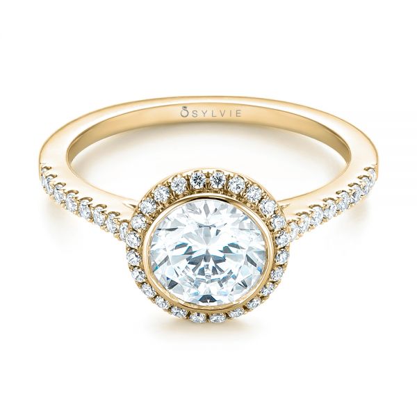 18k Yellow Gold 18k Yellow Gold Halo Diamond Engagement Ring - Flat View -  104022