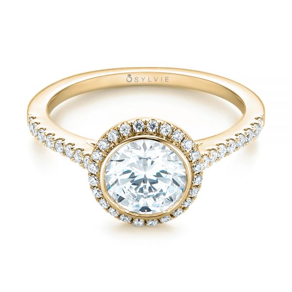 18k Yellow Gold 18k Yellow Gold Halo Diamond Engagement Ring - Flat View - 104022