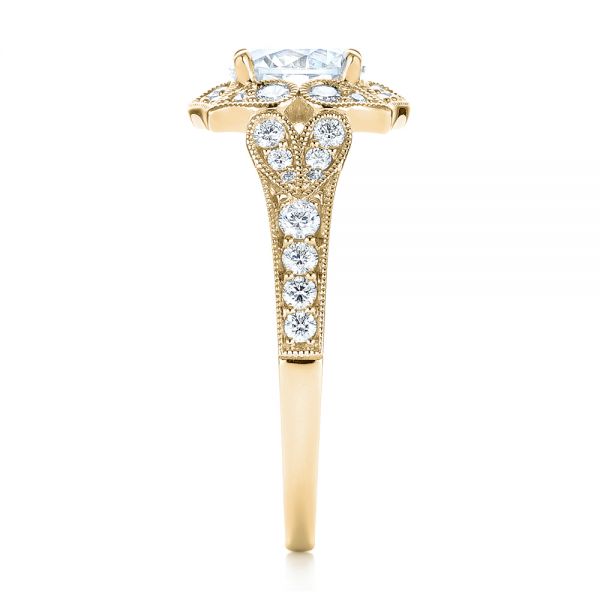 18k Yellow Gold 18k Yellow Gold Halo Diamond Engagement Ring - Side View -  103052