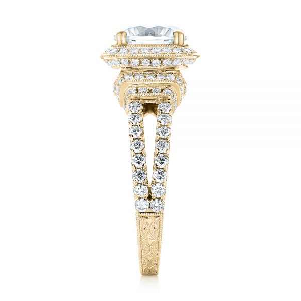18k Yellow Gold 18k Yellow Gold Halo Diamond Engagement Ring - Side View -  103716