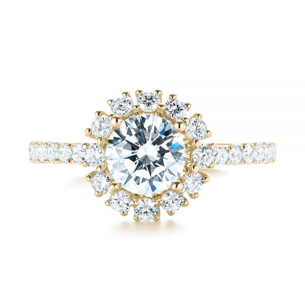 18k Yellow Gold 18k Yellow Gold Halo Diamond Engagement Ring - Top View - 103835