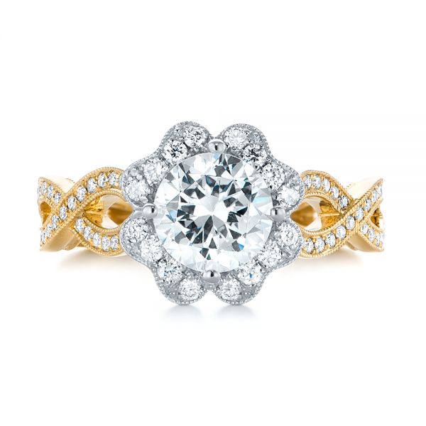 18k Yellow Gold And 14K Gold 18k Yellow Gold And 14K Gold Halo Diamond Engagement Ring - Top View -  104014