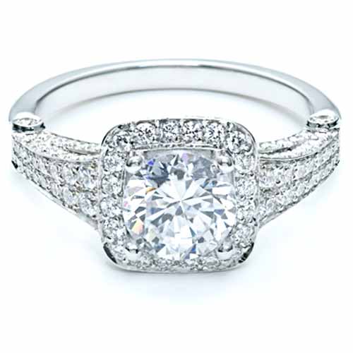  18K Gold Halo Diamond Engagement Ring - Flat View -  159 - Thumbnail