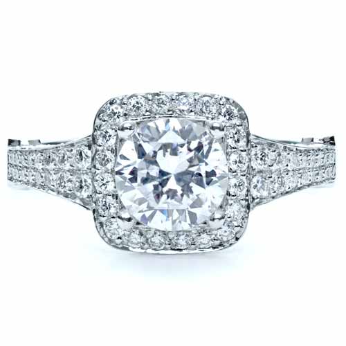  18K Gold Halo Diamond Engagement Ring - Top View -  159 - Thumbnail