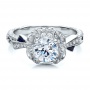  18K Gold Halo Engagement Ring With Sapphires - Vanna K - Flat View -  100094 - Thumbnail