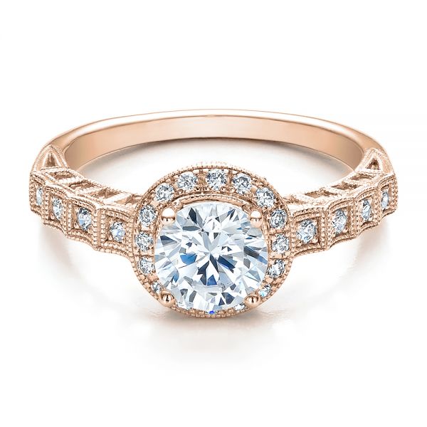 14k Rose Gold 14k Rose Gold Halo Filigree Engagement Ring - Vanna K - Flat View -  100101