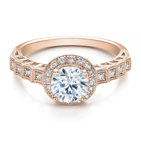 14k Rose Gold 14k Rose Gold Halo Filigree Engagement Ring - Vanna K - Flat View - 100101