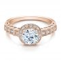 18k Rose Gold 18k Rose Gold Halo Filigree Engagement Ring - Vanna K - Flat View -  100101 - Thumbnail