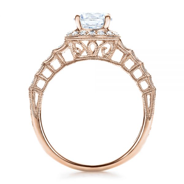 18k Rose Gold 18k Rose Gold Halo Filigree Engagement Ring - Vanna K - Front View -  100101