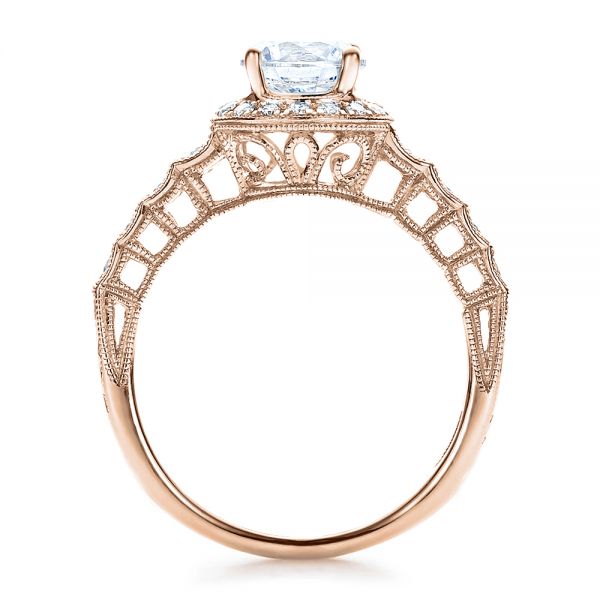 14k Rose Gold 14k Rose Gold Halo Filigree Engagement Ring - Vanna K - Front View - 100101