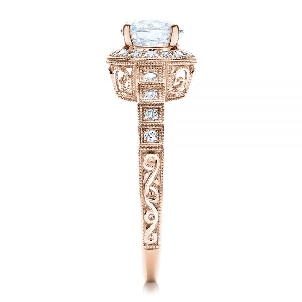 14k Rose Gold 14k Rose Gold Halo Filigree Engagement Ring - Vanna K - Side View - 100101