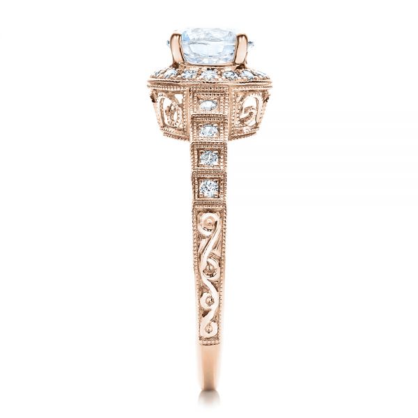 14k Rose Gold 14k Rose Gold Halo Filigree Engagement Ring - Vanna K - Side View -  100101