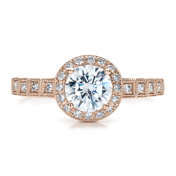 18k Rose Gold 18k Rose Gold Halo Filigree Engagement Ring - Vanna K - Top View -  100101