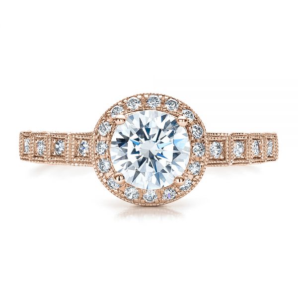 14k Rose Gold 14k Rose Gold Halo Filigree Engagement Ring - Vanna K - Top View - 100101