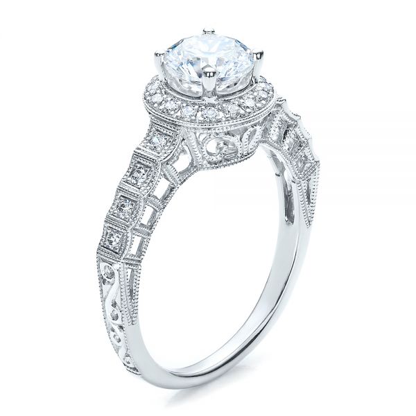  Platinum Platinum Halo Filigree Engagement Ring - Vanna K - Three-Quarter View -  100101