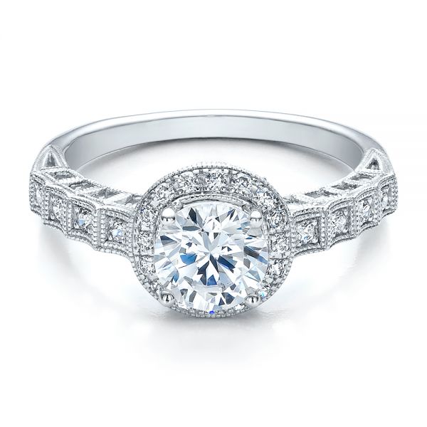 18k White Gold Halo Filigree Engagement Ring - Vanna K - Flat View - 100101