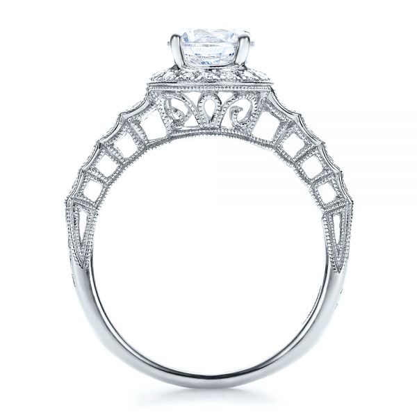 18k White Gold Halo Filigree Engagement Ring - Vanna K - Front View -  100101