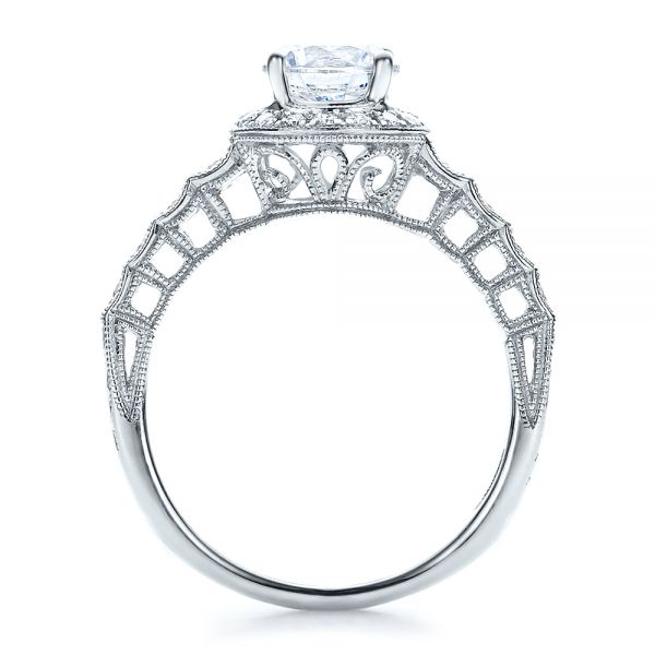 18k White Gold Halo Filigree Engagement Ring - Vanna K - Front View - 100101