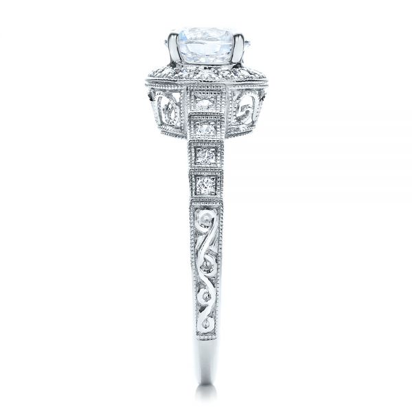 14k White Gold 14k White Gold Halo Filigree Engagement Ring - Vanna K - Side View -  100101