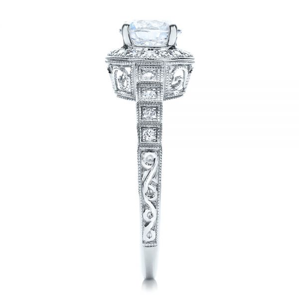 18k White Gold Halo Filigree Engagement Ring - Vanna K - Side View - 100101
