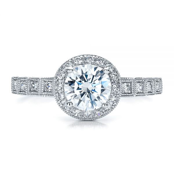 18k White Gold Halo Filigree Engagement Ring - Vanna K - Top View -  100101