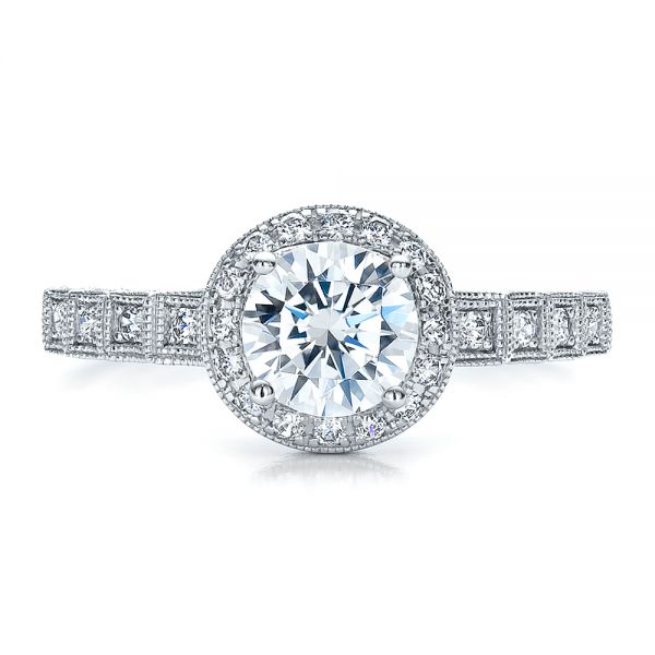 18k White Gold Halo Filigree Engagement Ring - Vanna K - Top View - 100101