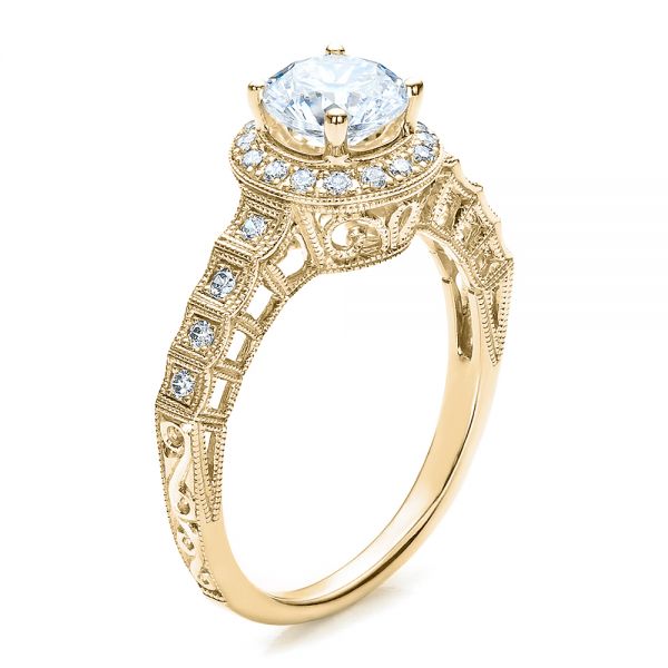 18k Yellow Gold 18k Yellow Gold Halo Filigree Engagement Ring - Vanna K - Three-Quarter View - 100101