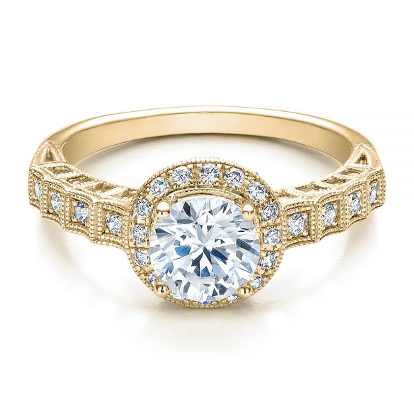 14k Yellow Gold 14k Yellow Gold Halo Filigree Engagement Ring - Vanna K - Flat View -  100101