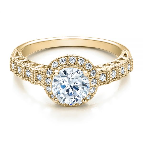 18k Yellow Gold 18k Yellow Gold Halo Filigree Engagement Ring - Vanna K - Flat View - 100101