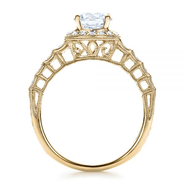 18k Yellow Gold 18k Yellow Gold Halo Filigree Engagement Ring - Vanna K - Front View -  100101