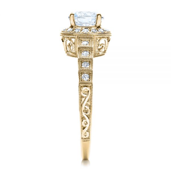 18k Yellow Gold 18k Yellow Gold Halo Filigree Engagement Ring - Vanna K - Side View - 100101