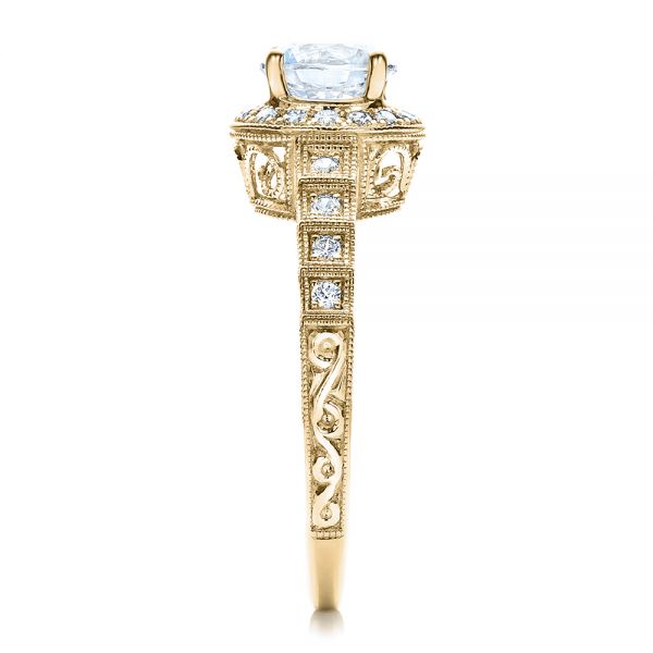 18k Yellow Gold 18k Yellow Gold Halo Filigree Engagement Ring - Vanna K - Side View -  100101