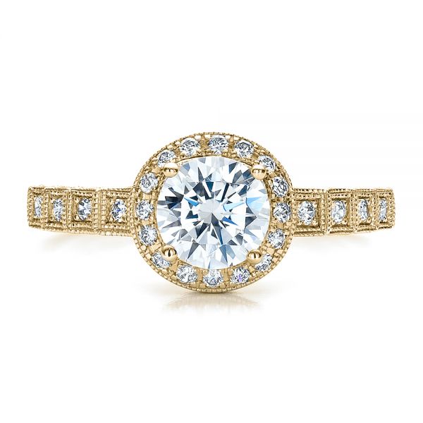 18k Yellow Gold 18k Yellow Gold Halo Filigree Engagement Ring - Vanna K - Top View - 100101