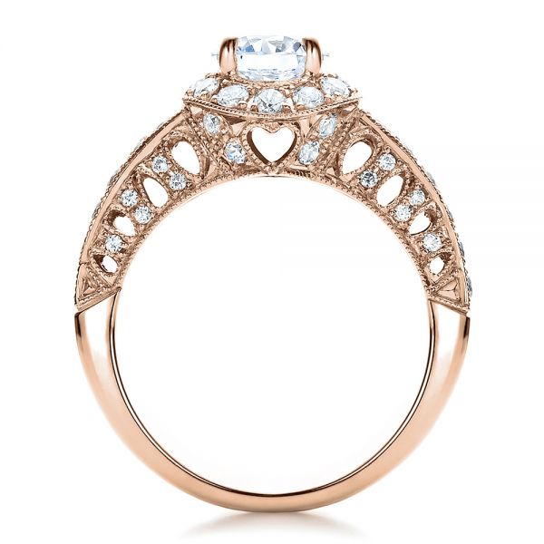 18k Rose Gold 18k Rose Gold Halo Filigree Milgrain Engagement Ring - Vanna K - Front View -  100097