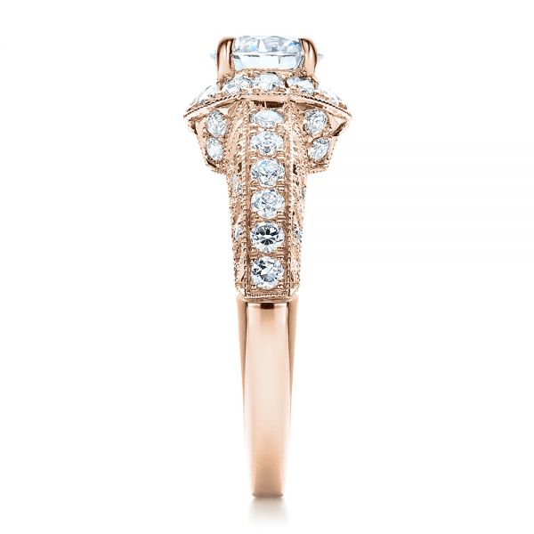 18k Rose Gold 18k Rose Gold Halo Filigree Milgrain Engagement Ring - Vanna K - Side View -  100097