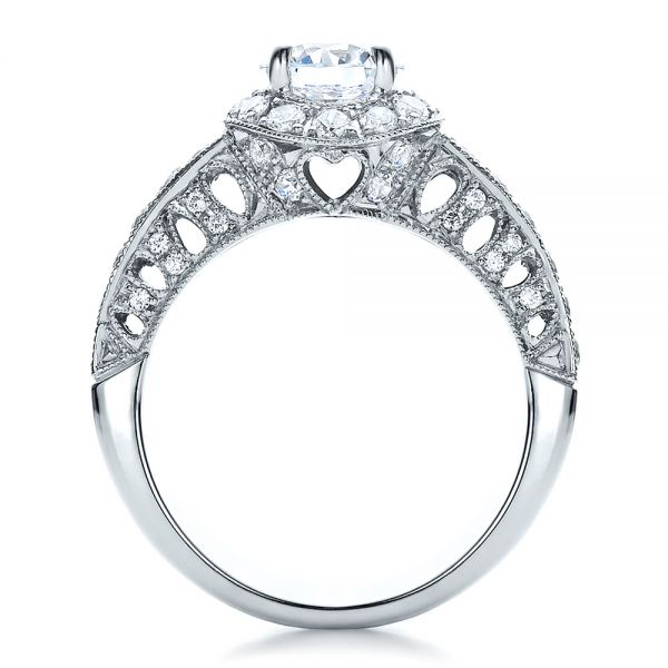 18k White Gold Halo Filigree Milgrain Engagement Ring - Vanna K - Front View - 100097