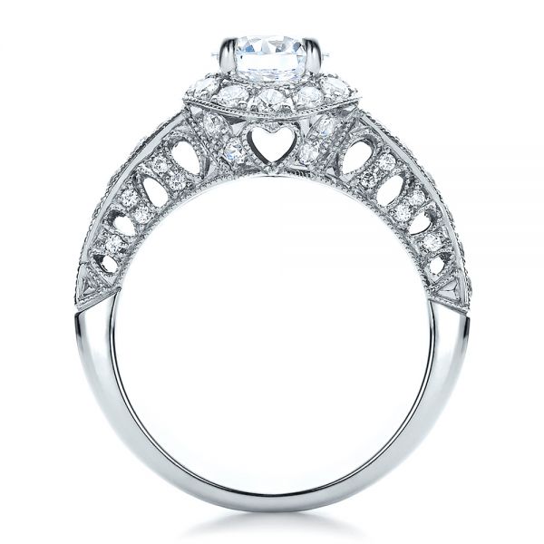 18k White Gold Halo Filigree Milgrain Engagement Ring - Vanna K - Front View -  100097