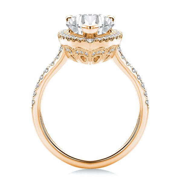 18k Rose Gold 18k Rose Gold Halo and Filigree Pear Shape Diamond Engagement Ring - Front View -  108175 - Thumbnail