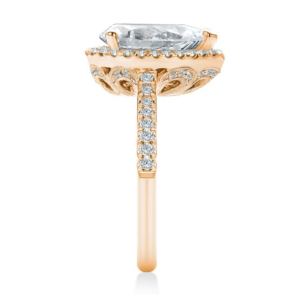 18k Rose Gold 18k Rose Gold Halo and Filigree Pear Shape Diamond Engagement Ring - Side View -  108175 - Thumbnail