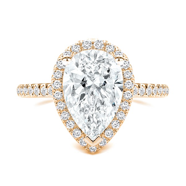 18k Rose Gold 18k Rose Gold Halo and Filigree Pear Shape Diamond Engagement Ring - Top View -  108175 - Thumbnail