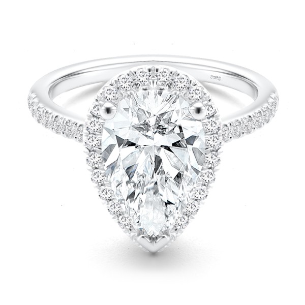 14k White Gold Halo and Filigree Pear Shape Diamond Engagement Ring - Flat View - 108175