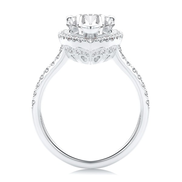 14k White Gold Halo and Filigree Pear Shape Diamond Engagement Ring - Front View - 108175