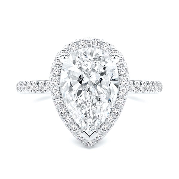 14k White Gold Halo and Filigree Pear Shape Diamond Engagement Ring - Top View - 108175