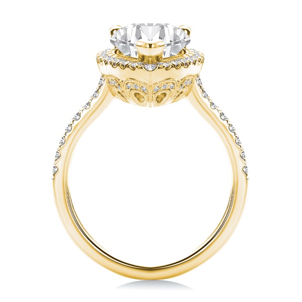 18k Yellow Gold 18k Yellow Gold Halo and Filigree Pear Shape Diamond Engagement Ring - Front View -  108175 - Thumbnail